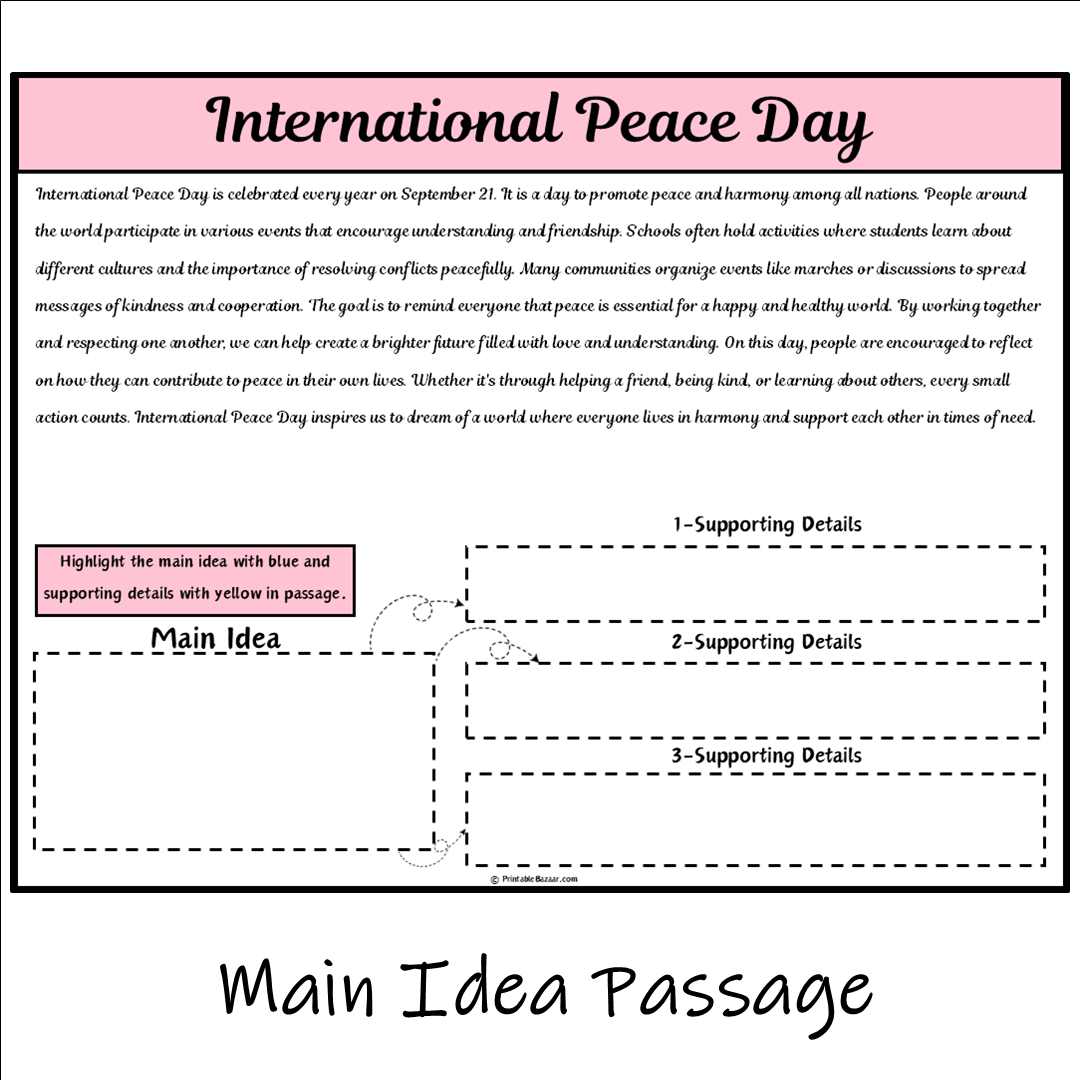 International Peace Day | Main Idea and Supporting Details Reading Passage and Questions