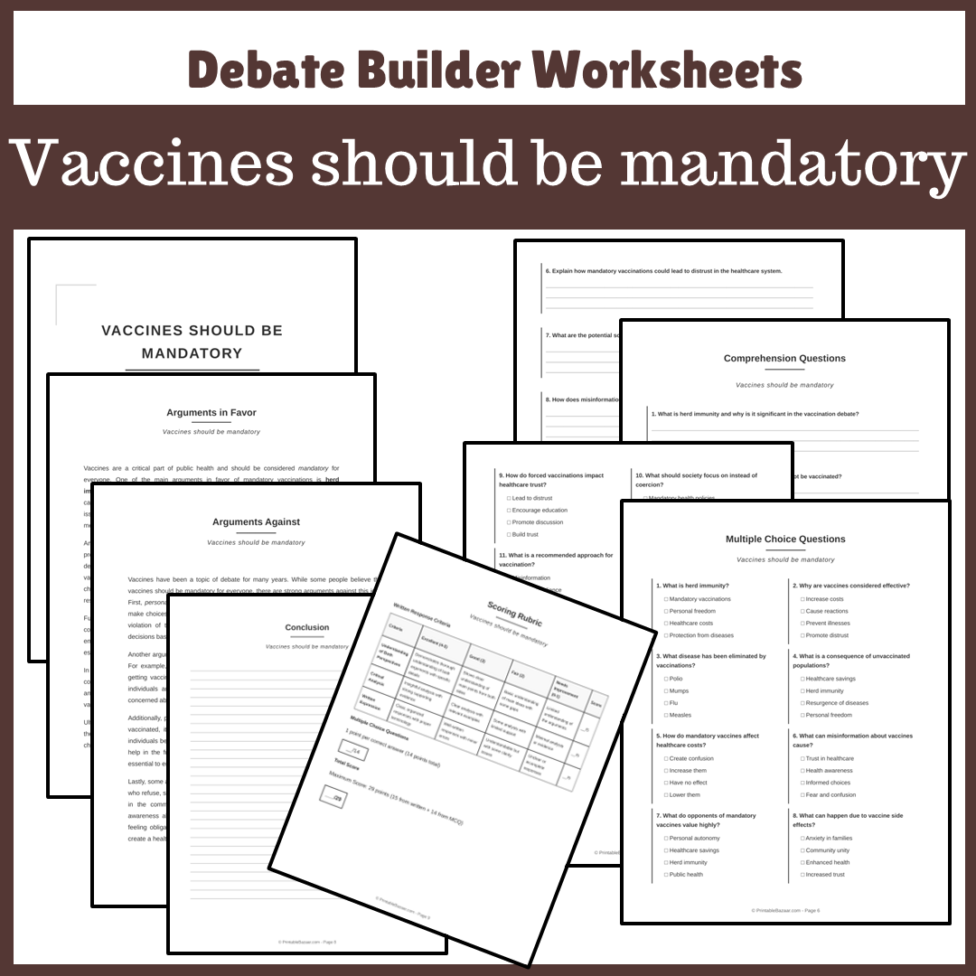 Vaccines should be mandatory | Favour and Against Worksheet Printable Activity