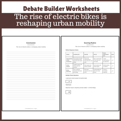 The rise of electric bikes is reshaping urban mobility | Favour and Against Worksheet Printable Activity