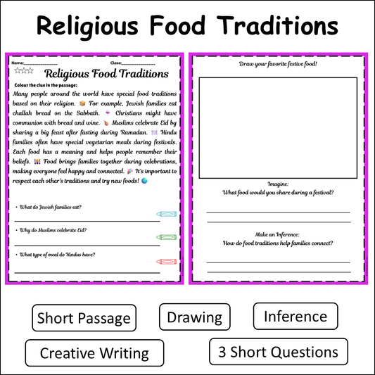Religious Food Traditions | Short Reading Comprehension Creative Worksheet