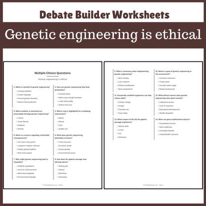 Genetic engineering is ethical | Favour and Against Worksheet Printable Activity