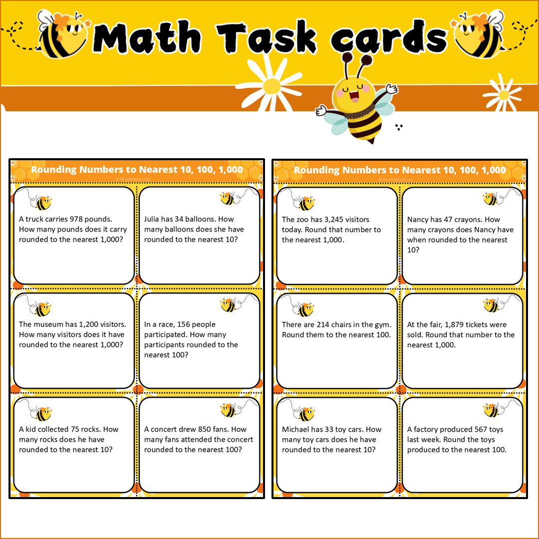 Rounding Numbers to Nearest 10, 100, 1,000 | Math Task Cards