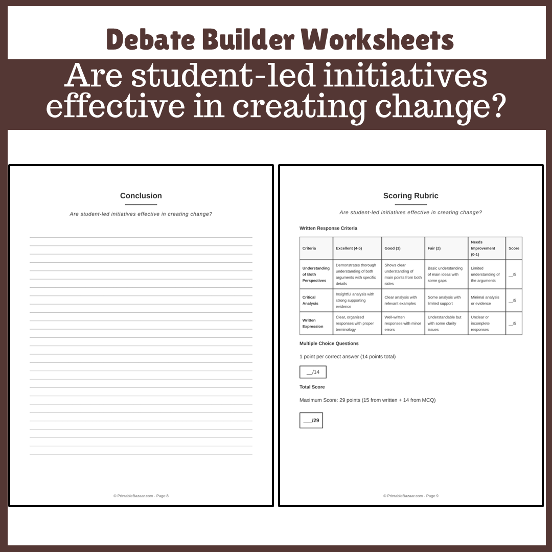 Are student-led initiatives effective in creating change? | Favour and Against Worksheet Printable Activity