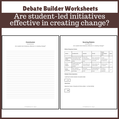 Are student-led initiatives effective in creating change? | Favour and Against Worksheet Printable Activity