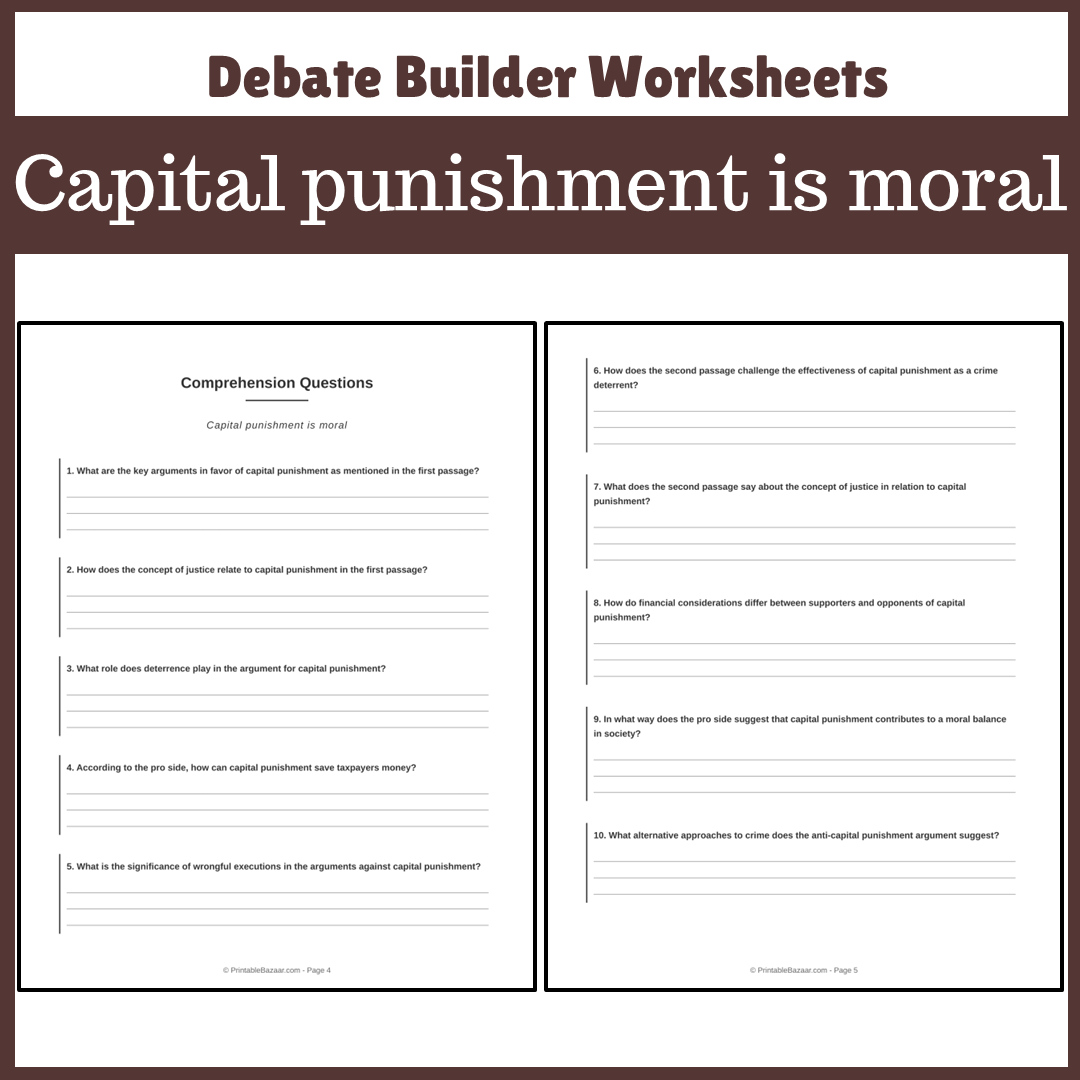 Capital punishment is moral | Favour and Against Worksheet Printable Activity