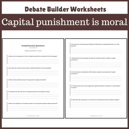 Capital punishment is moral | Favour and Against Worksheet Printable Activity