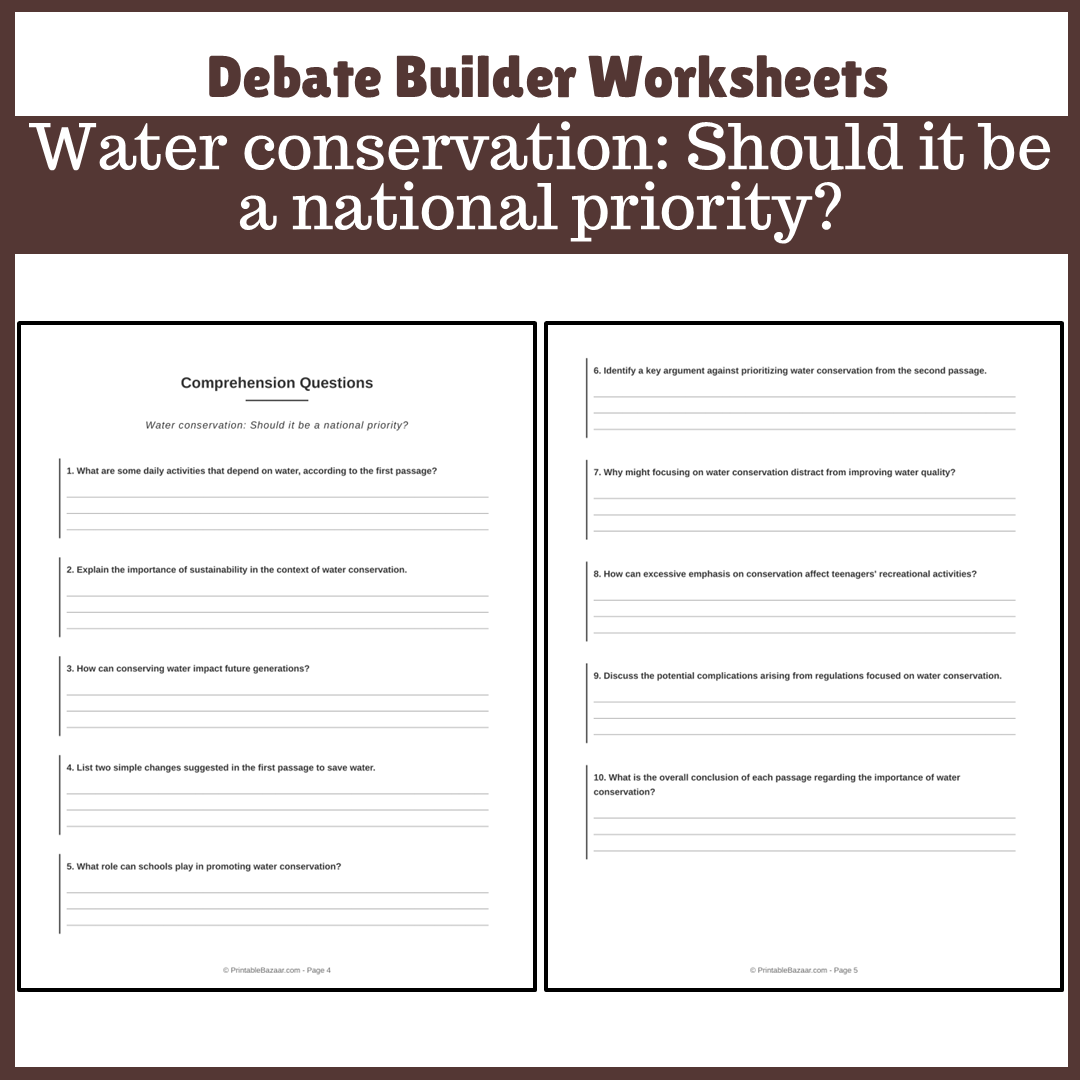 Water conservation: Should it be a national priority? | Favour and Against Worksheet Printable Activity