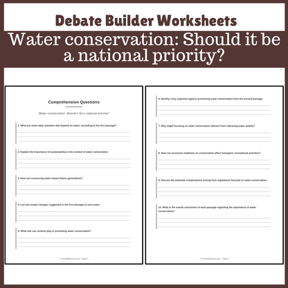 Water conservation: Should it be a national priority? | Favour and Against Worksheet Printable Activity