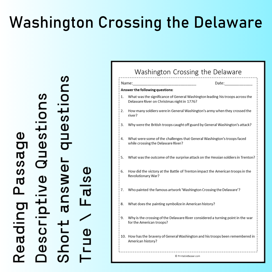 Washington Crossing the Delaware | Reading Comprehension Passage Printable Worksheet