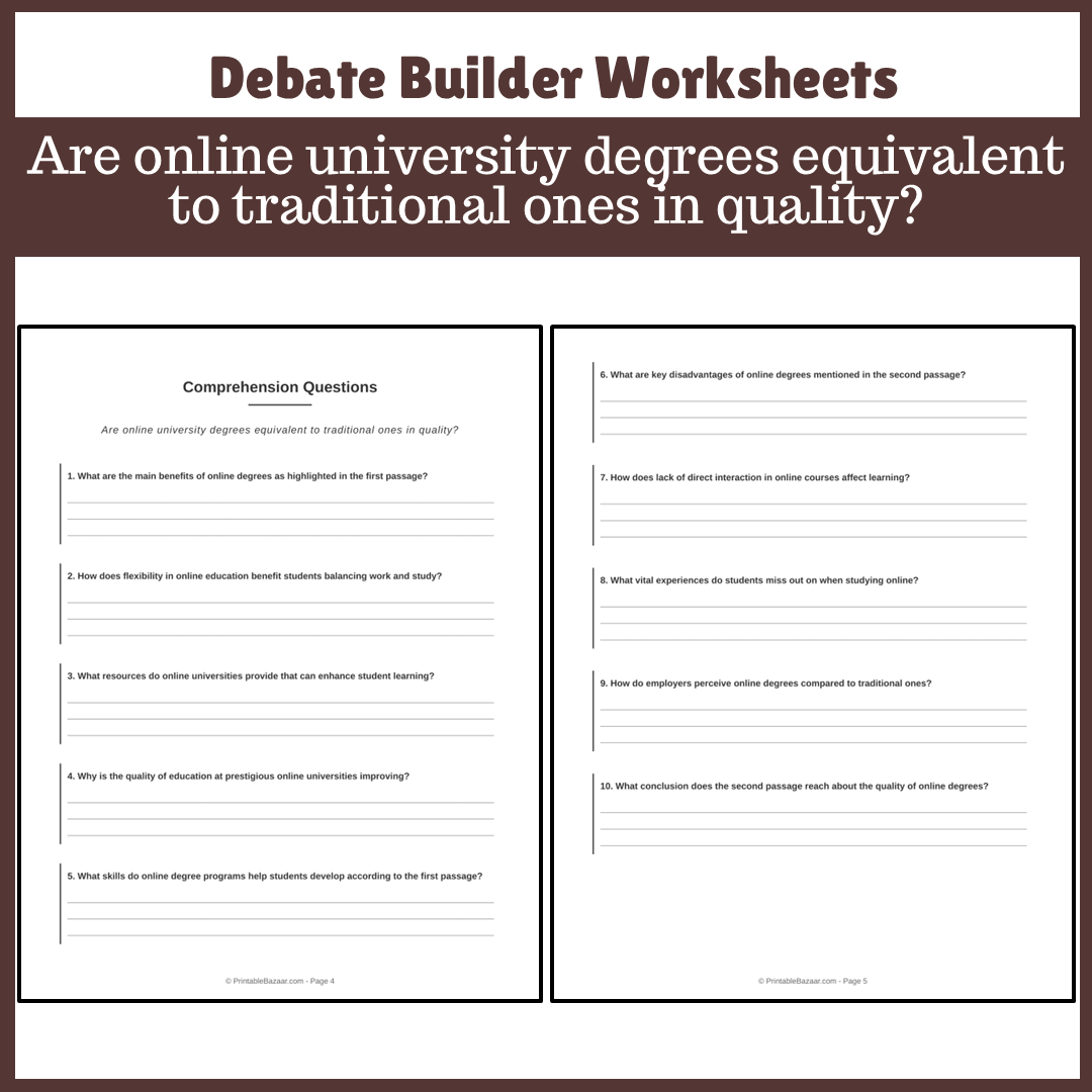 Are online university degrees equivalent to traditional ones in quality? | Favour and Against Worksheet Printable Activity