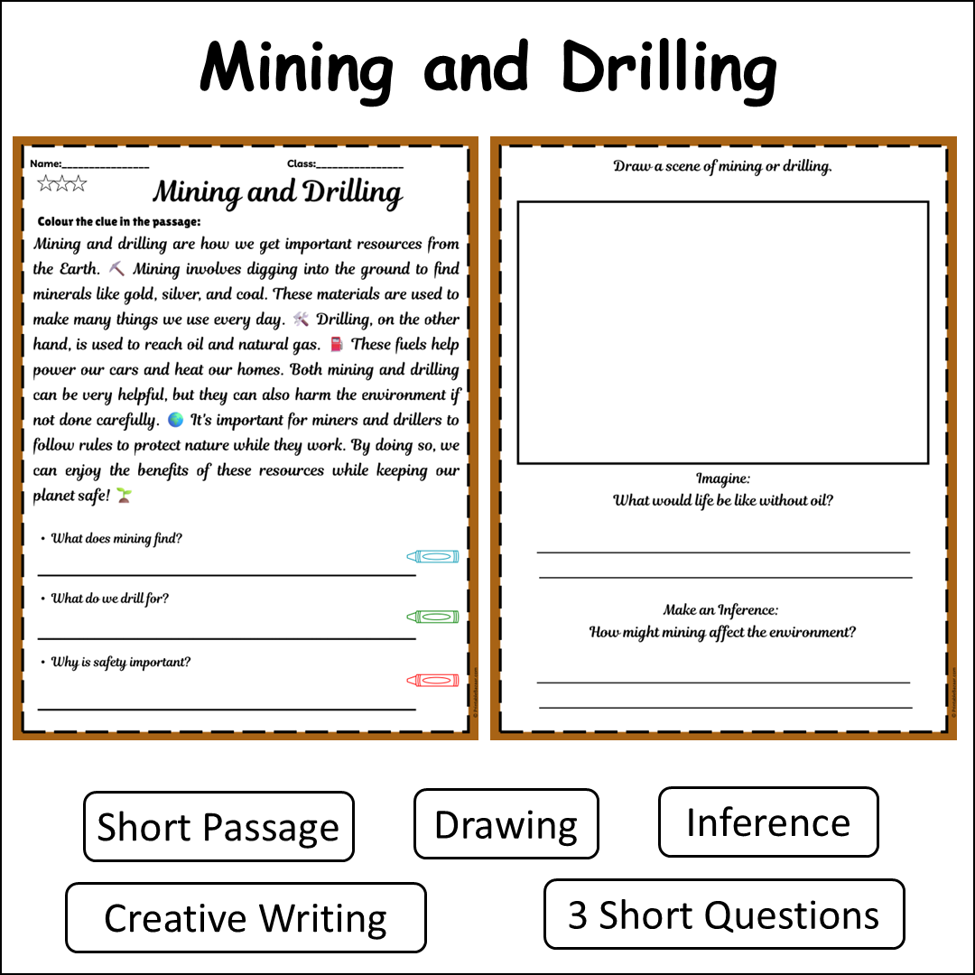 Mining and Drilling | Short Reading Comprehension Creative Worksheet