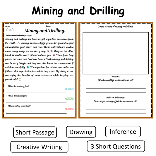 Mining and Drilling | Short Reading Comprehension Creative Worksheet
