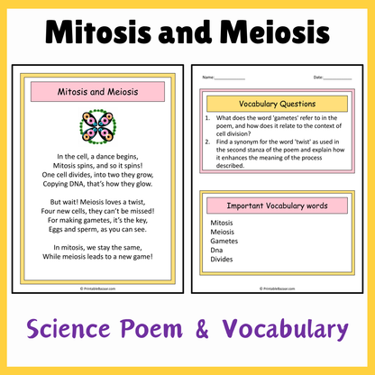 Mitosis and Meiosis | Science Poem Reading Comprehension Activity