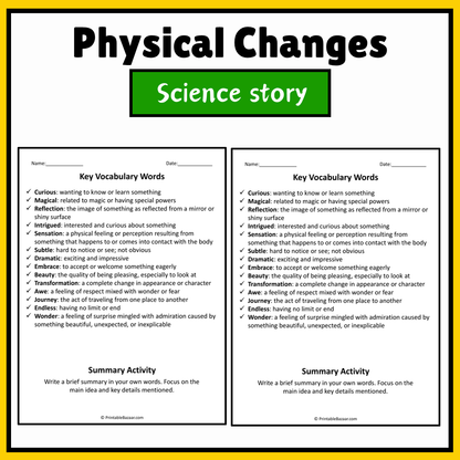 Physical Changes | Science Story Reading Comprehension Activity