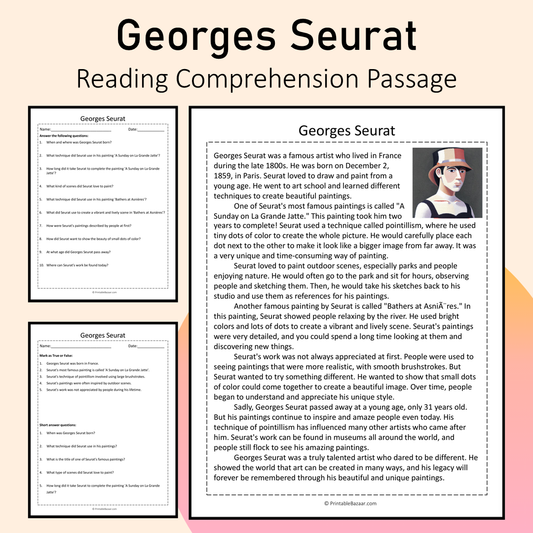 Georges Seurat | Reading Comprehension Passage Printable Activity