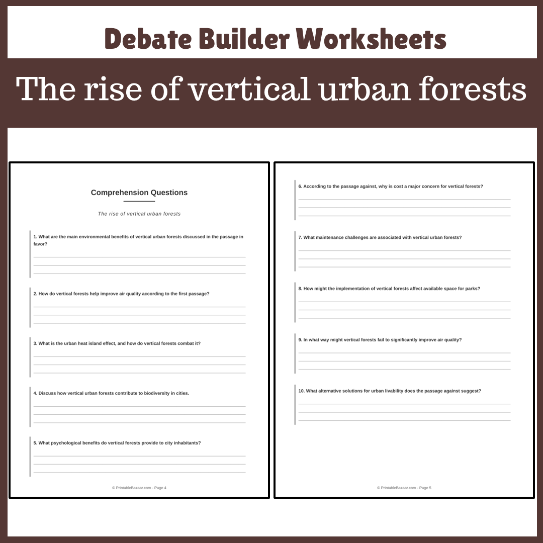 The rise of vertical urban forests | Favour and Against Worksheet Printable Activity