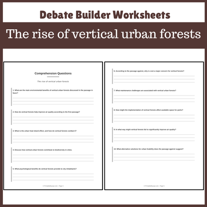 The rise of vertical urban forests | Favour and Against Worksheet Printable Activity