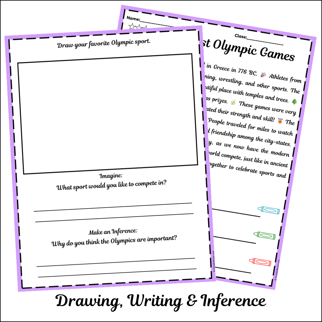 The First Olympic Games | Short Reading Comprehension Creative Worksheet