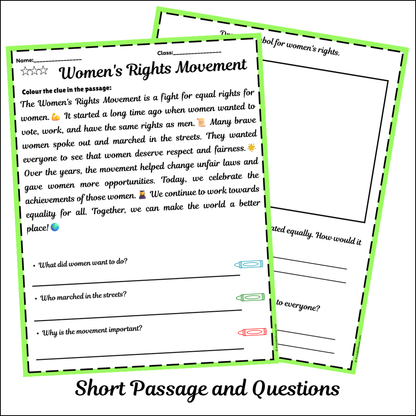 Women's Rights Movement | Short Reading Comprehension Creative Worksheet