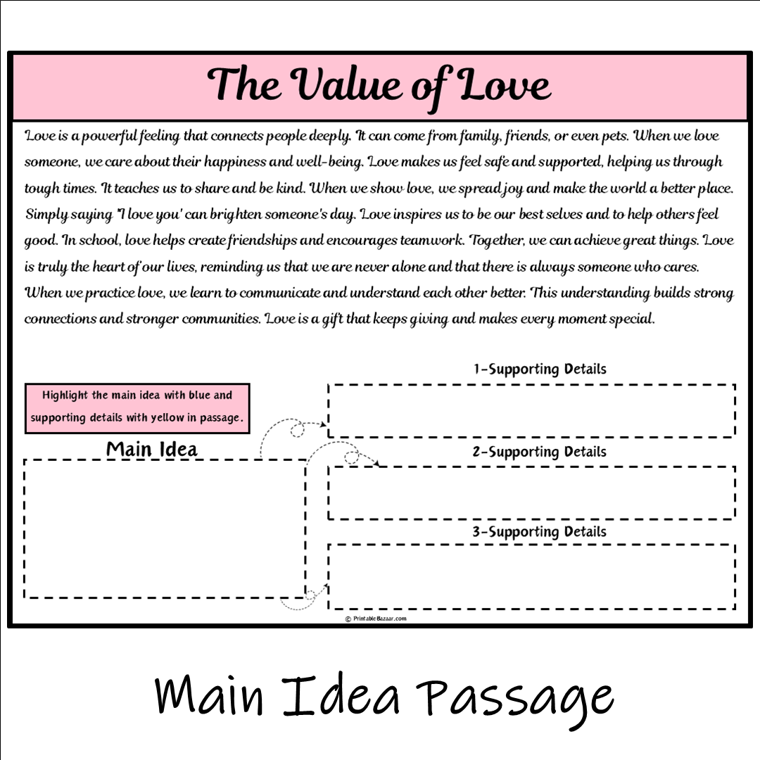 The Value of Love | Main Idea and Supporting Details Reading Passage and Questions