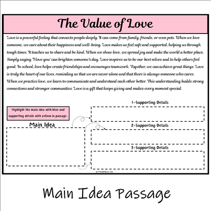 The Value of Love | Main Idea and Supporting Details Reading Passage and Questions