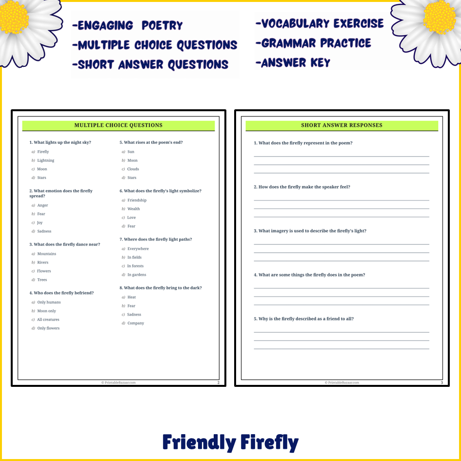 Friendly Firefly | Poem Grammar Worksheet Printable Activity