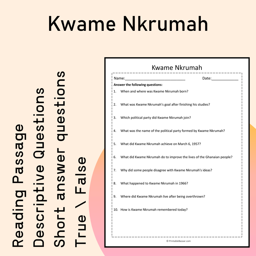 Kwame Nkrumah | Reading Comprehension Passage Printable Activity