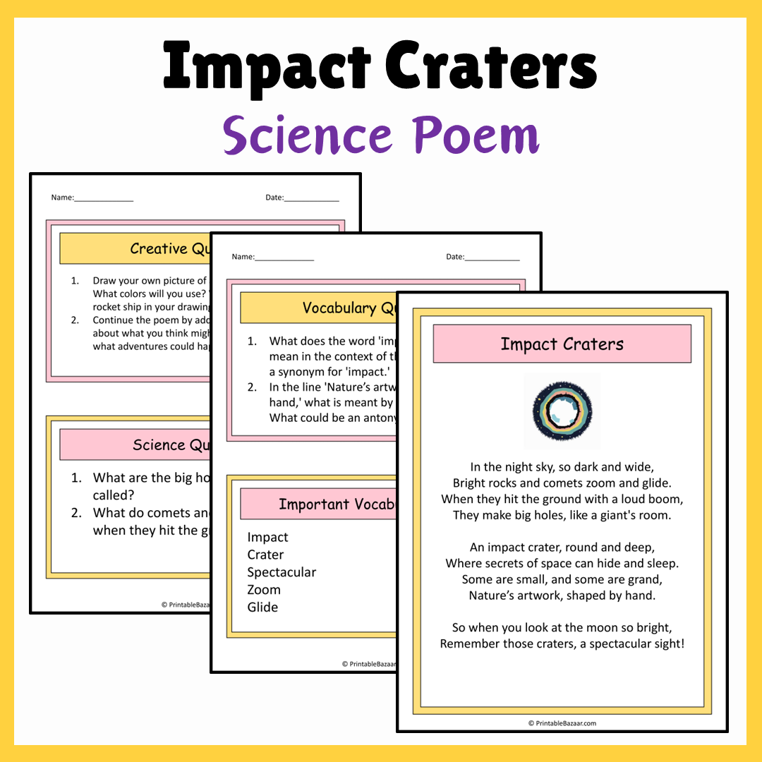 Impact Craters | Science Poem Reading Comprehension Activity