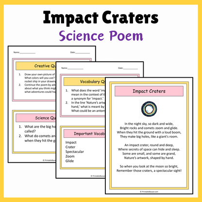 Impact Craters | Science Poem Reading Comprehension Activity