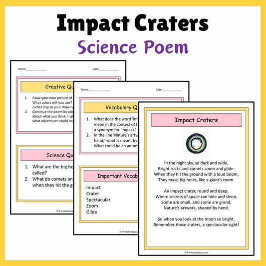 Impact Craters | Science Poem Reading Comprehension Activity