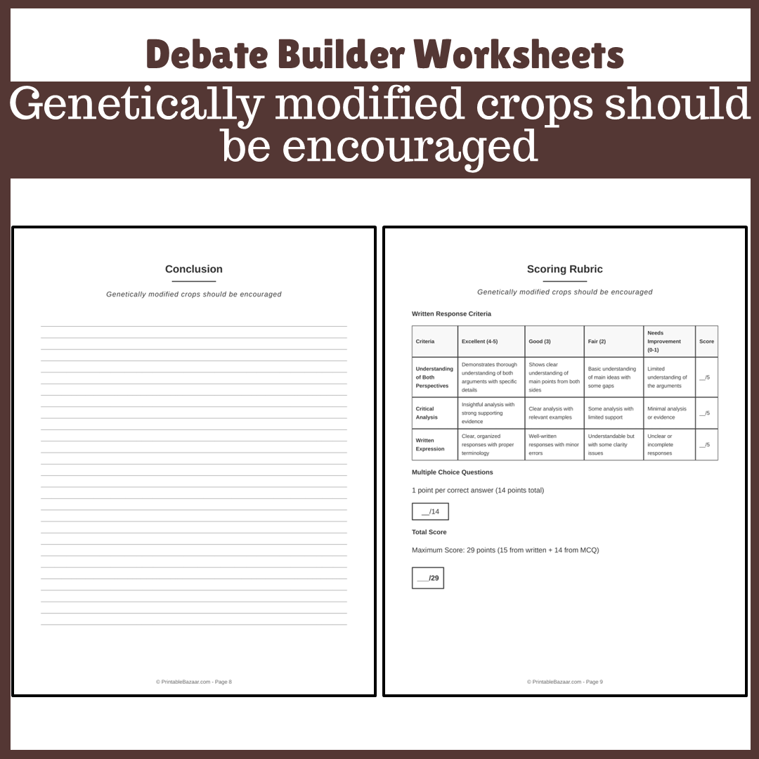 Genetically modified crops should be encouraged | Favour and Against Worksheet Printable Activity