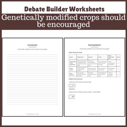 Genetically modified crops should be encouraged | Favour and Against Worksheet Printable Activity