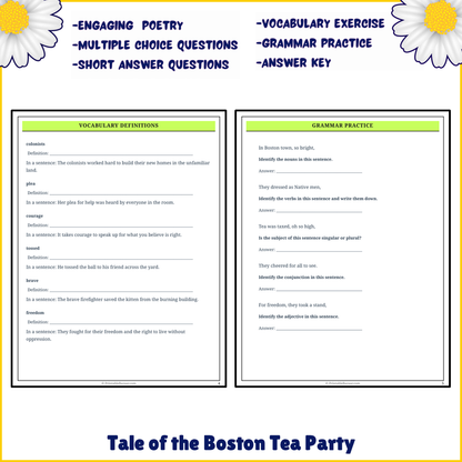 Tale of the Boston Tea Party | Poem Grammar Worksheet Printable Activity