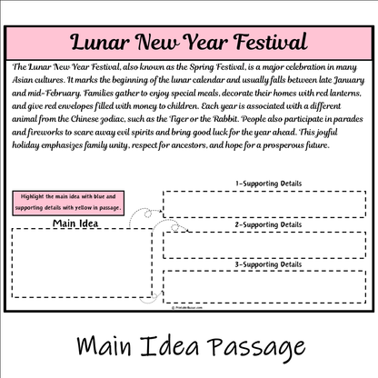 Lunar New Year Festival | Main Idea and Supporting Details Reading Passage and Questions