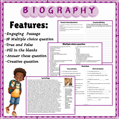 Larry Page | Biography Reading Comprehension and Questions Worksheet