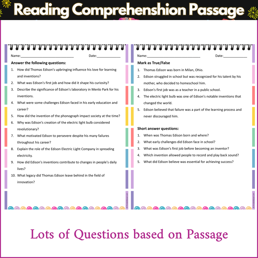 Thomas Edison | Reading Comprehension Passage and Questions