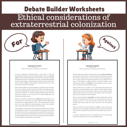 Ethical considerations of extraterrestrial colonization | Favour and Against Worksheet Printable Activity