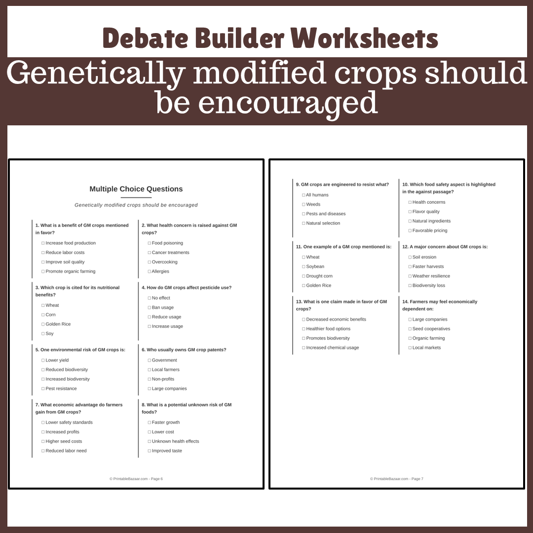 Genetically modified crops should be encouraged | Favour and Against Worksheet Printable Activity