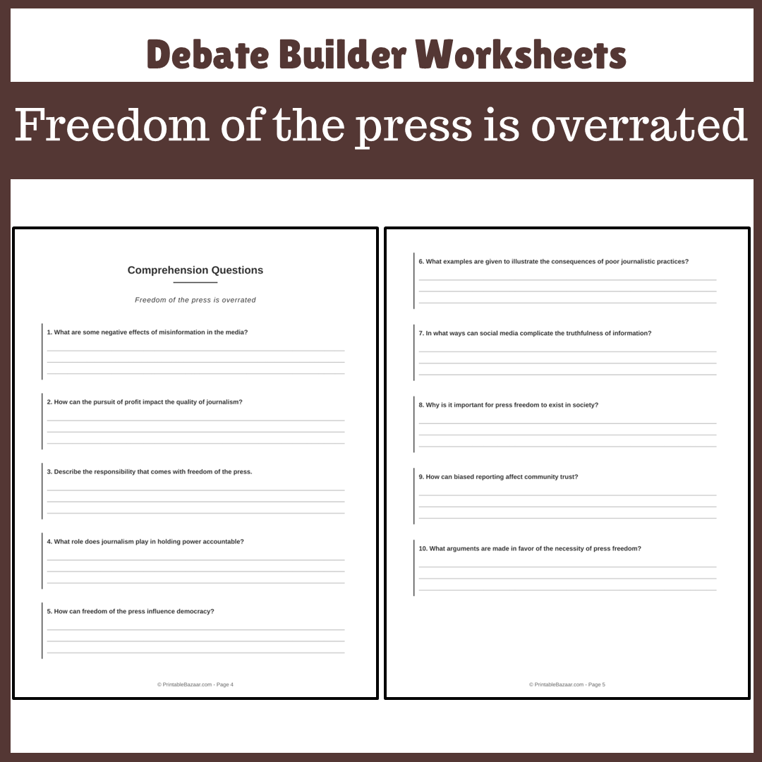 Freedom of the press is overrated | Favour and Against Worksheet Printable Activity