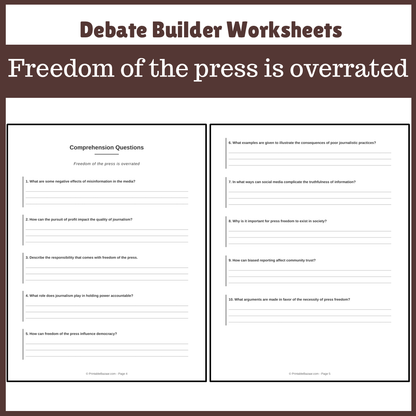 Freedom of the press is overrated | Favour and Against Worksheet Printable Activity