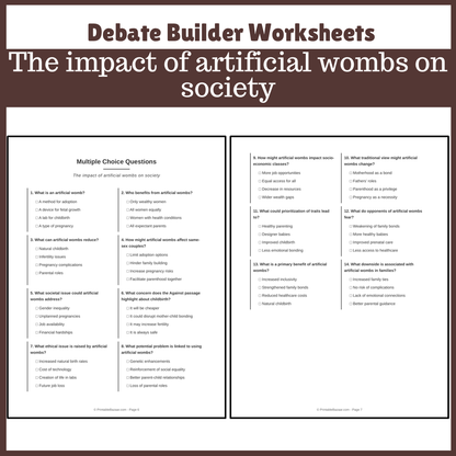 The impact of artificial wombs on society | Favour and Against Worksheet Printable Activity