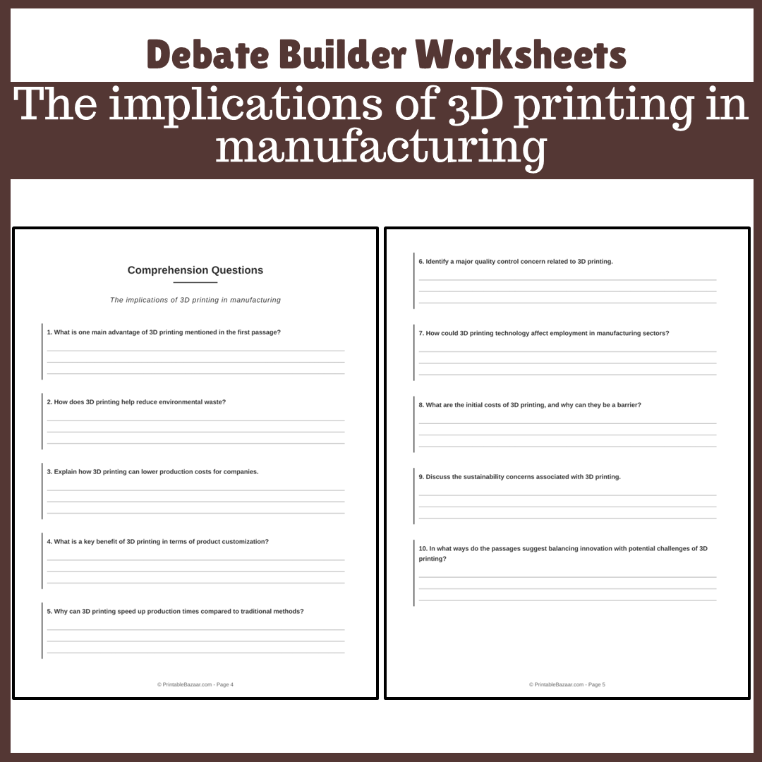 The implications of 3D printing in manufacturing | Favour and Against Worksheet Printable Activity