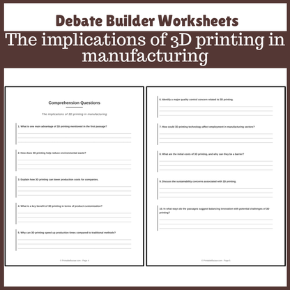 The implications of 3D printing in manufacturing | Favour and Against Worksheet Printable Activity