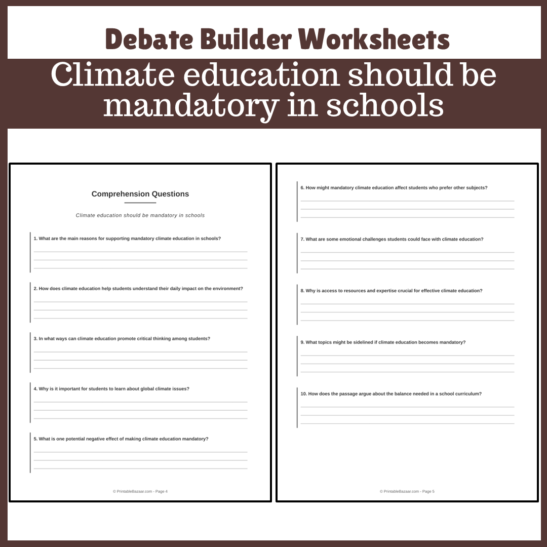 Climate education should be mandatory in schools | Favour and Against Worksheet Printable Activity