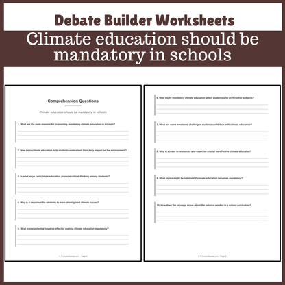 Climate education should be mandatory in schools | Favour and Against Worksheet Printable Activity