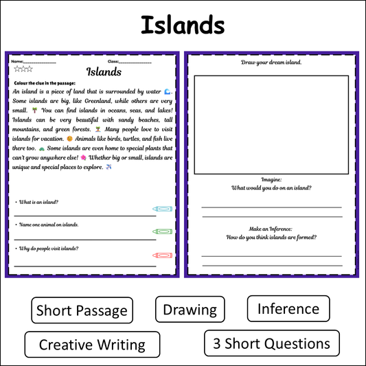 Islands | Short Reading Comprehension Creative Worksheet