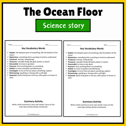 The Ocean Floor | Science Story Reading Comprehension Activity