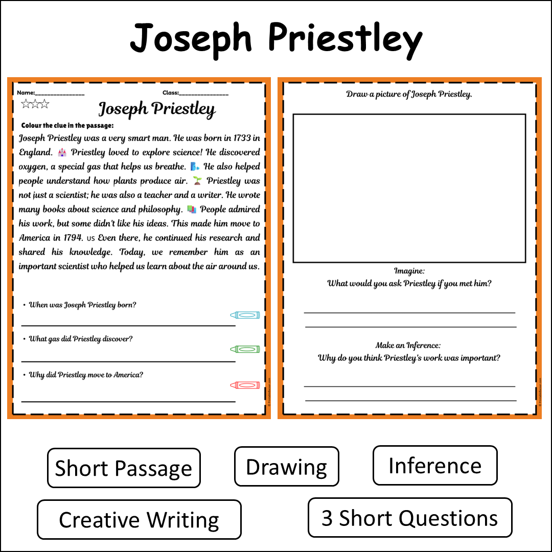 Joseph Priestley | Short Reading Comprehension Creative Worksheet