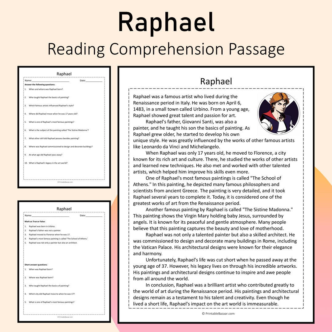 Raphael | Reading Comprehension Passage Printable Activity