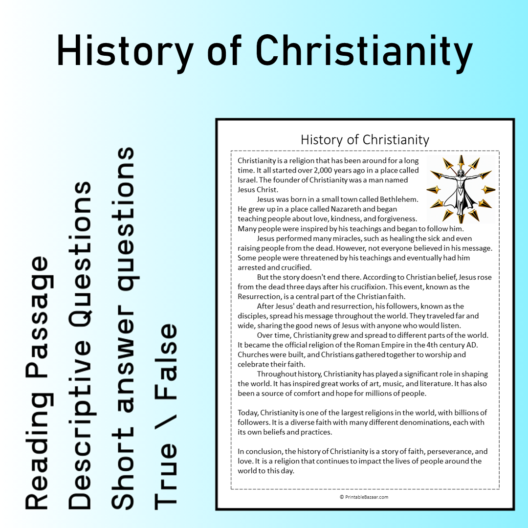 History of Christianity | Reading Comprehension Passage Printable Worksheet